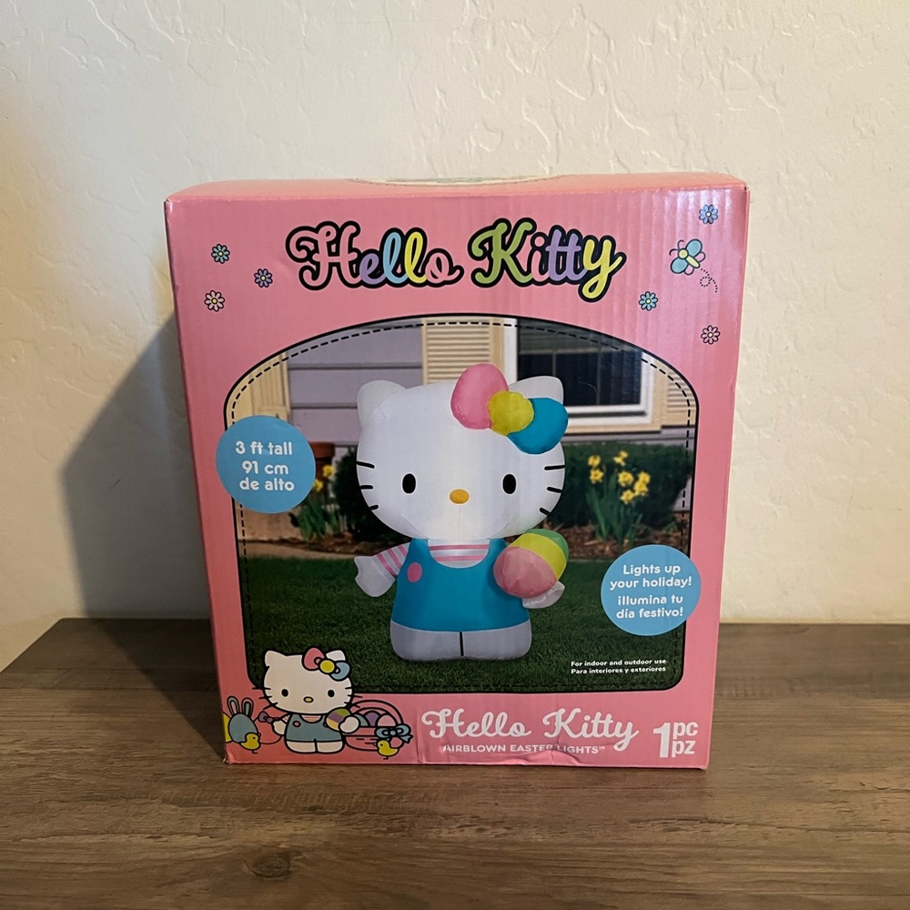 Hello Kitty Holding Easter Egg Inflatable Spring Decor- Pink Blue & Yellow